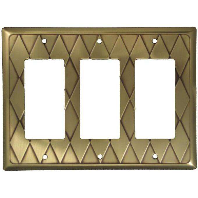 Diamond Antique Brass Triple Rocker Switchplate:Wallplatesonline.com