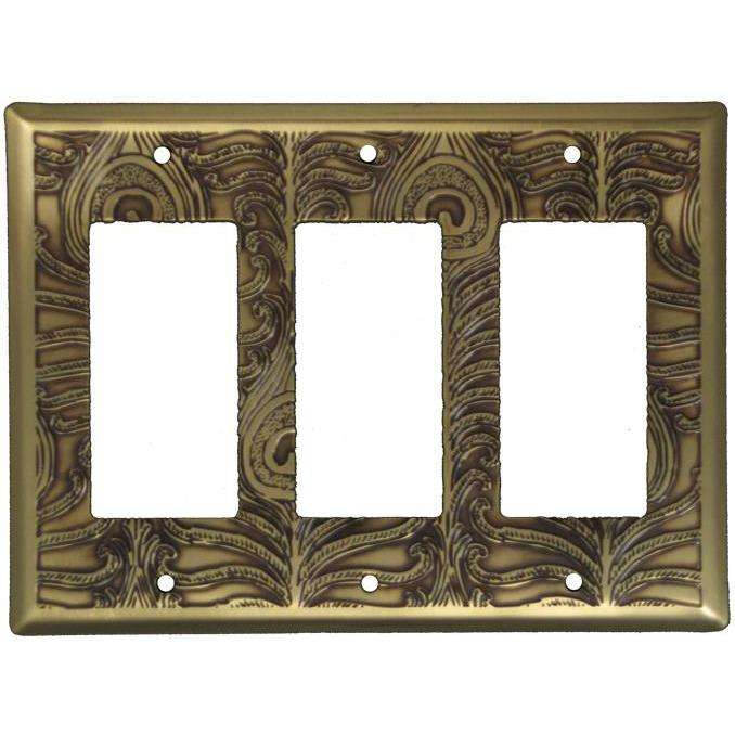 Peacock Antique Brass Triple Rocker Switchplate:Wallplatesonline.com