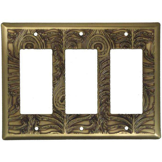 Peacock Antique Brass Triple Rocker Switchplate:Wallplatesonline.com