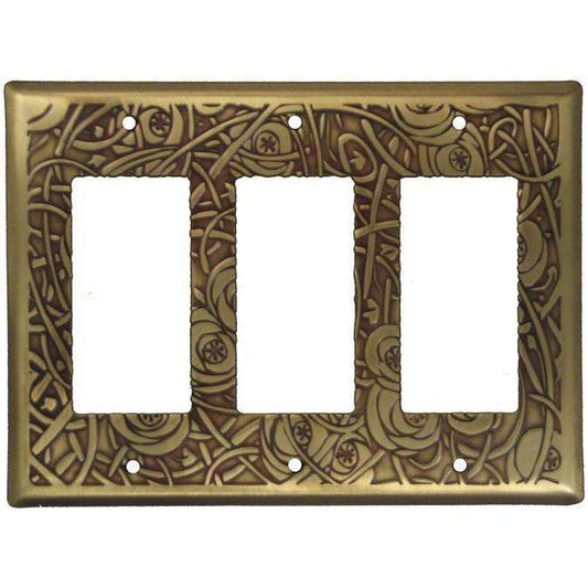 Deco Floral Antique Brass Triple Rocker Switchplate:Wallplatesonline.com