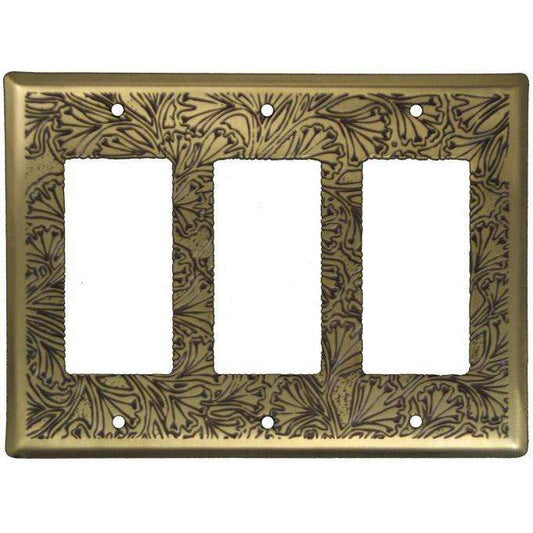 Maidenhaire Fern Antique Brass Triple Rocker Switchplate:Wallplatesonline.com