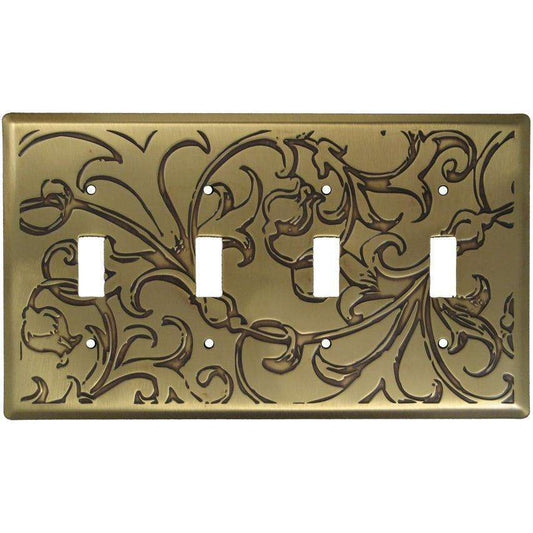 Victorian Antique Brass 4 Toggle Switchplate:Wallplatesonline.com