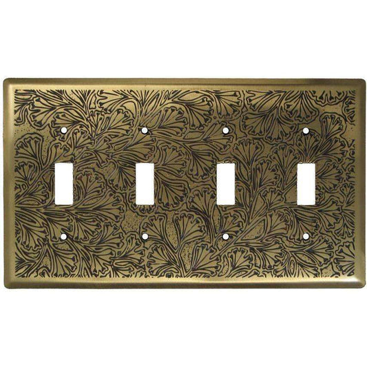 Maidenhaire Fern Antique Brass 4 Toggle Switchplate:Wallplatesonline.com