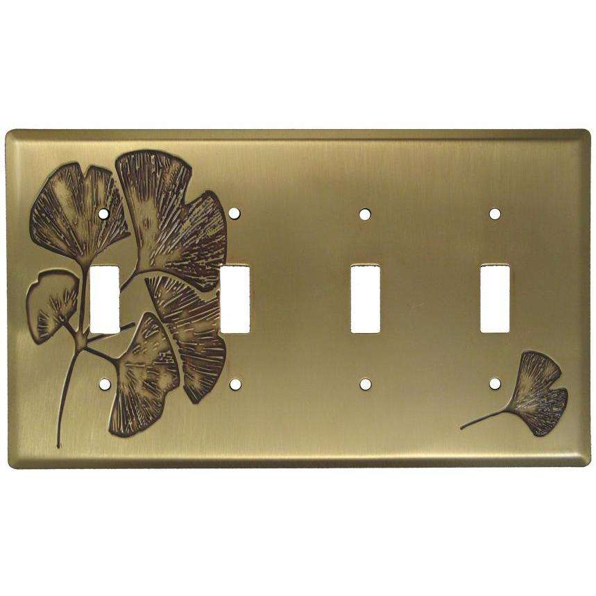 Ginkgo Antique Brass 4 Toggle Switchplate:Wallplatesonline.com