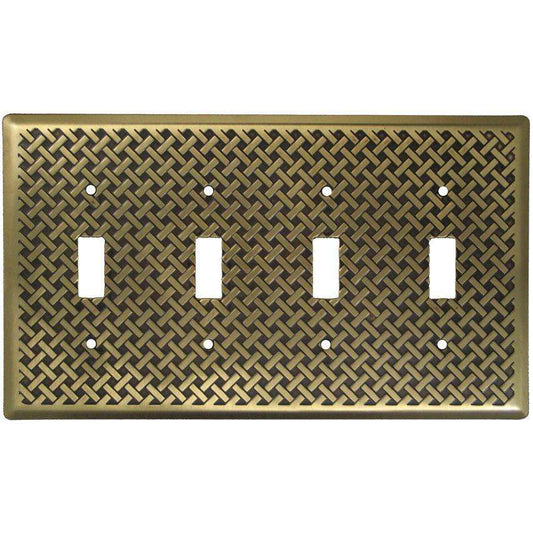 Weave Antique Brass 4 Toggle Switchplate:Wallplatesonline.com