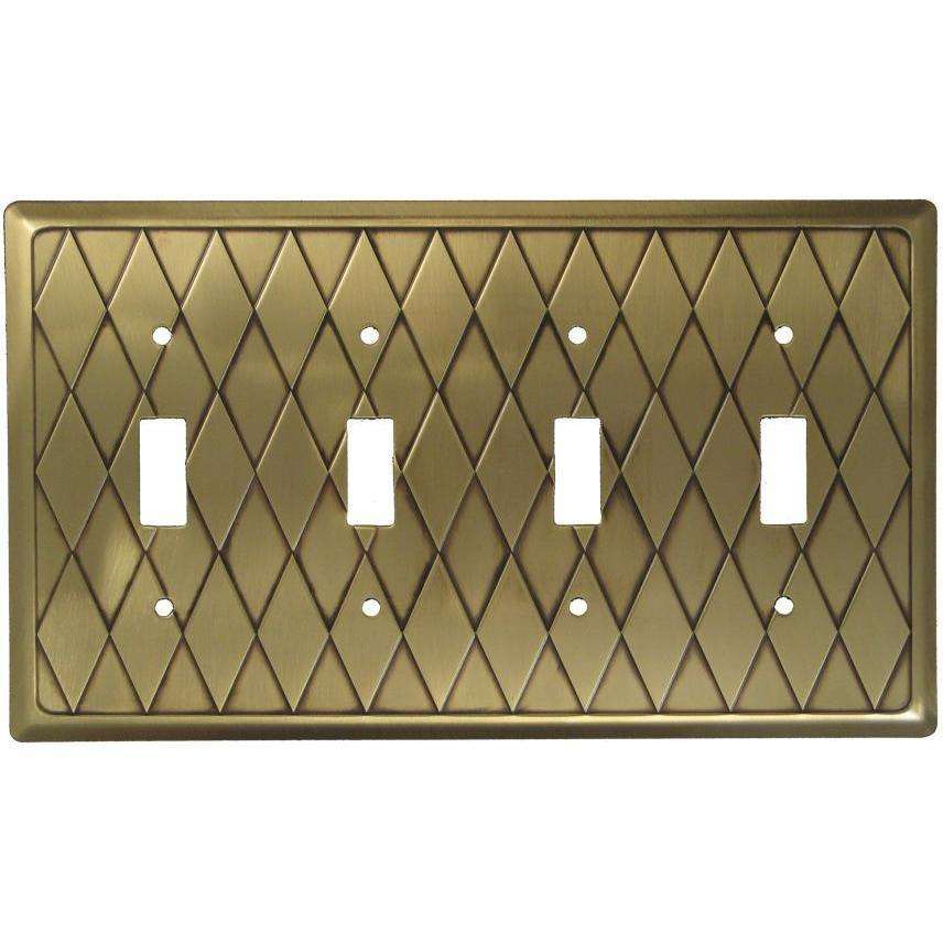 Diamond Antique Brass 4 Toggle Switchplate:Wallplatesonline.com