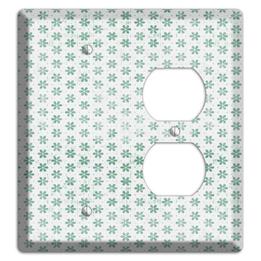 White with Green Grunge Floral Contour Blank / Duplex Wallplate