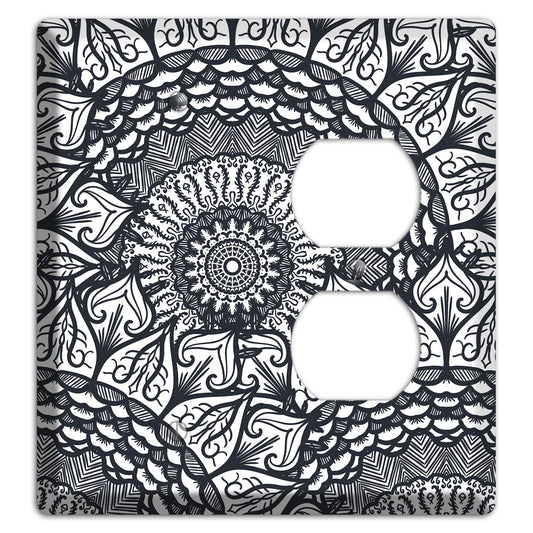 Mandala Black and White Style L Cover Plates Blank / Duplex Wallplate