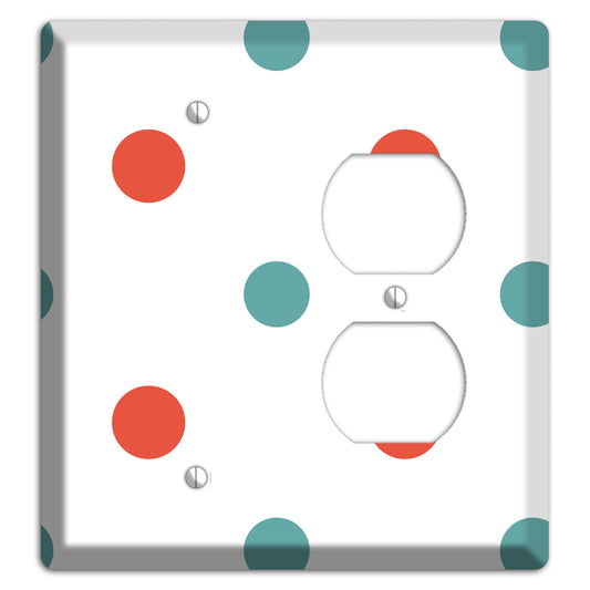 Aqua and Coral Medium Polka Dots Blank / Duplex Wallplate