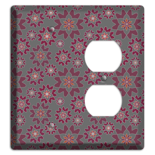 Grey with Burgundy Retro Suzani Blank / Duplex Wallplate