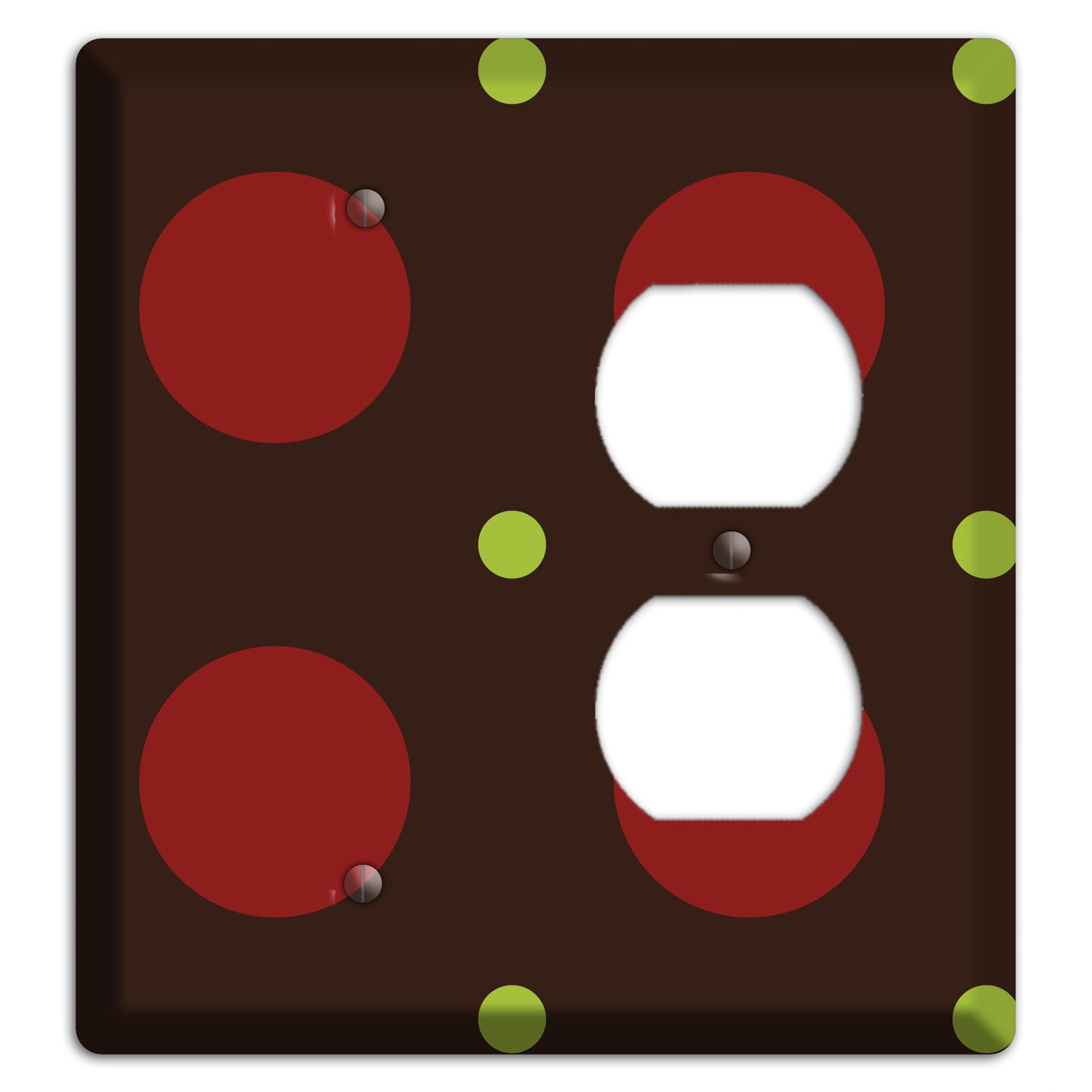 Brown with Red and Green Multi Medium Polka Dots Blank / Duplex Wallplate