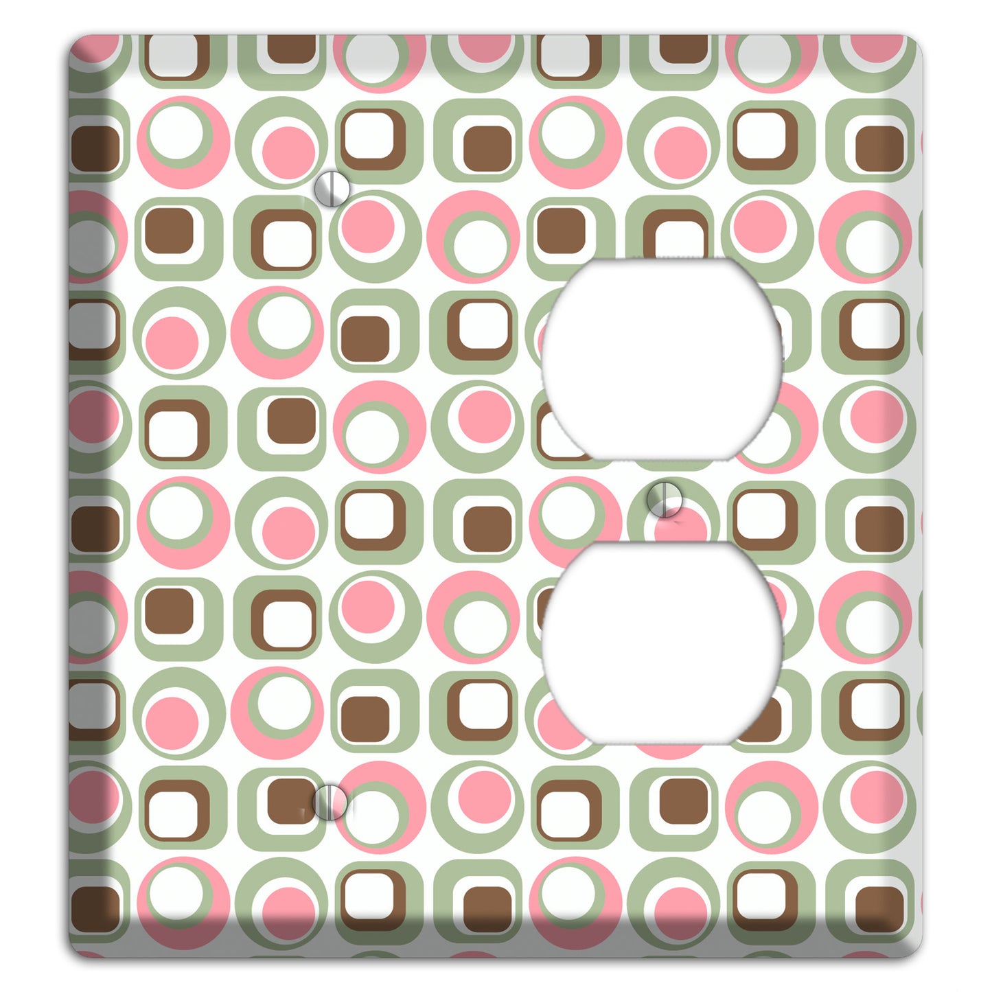 White with Pink Sage Brown Retro Squares and Circles Blank / Duplex Wallplate