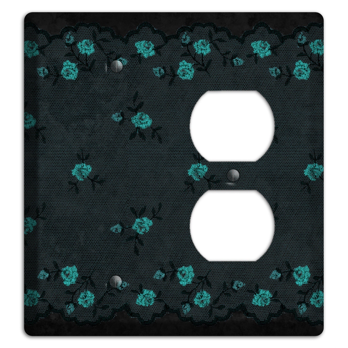 Embroidered Floral Black Blank / Duplex Wallplate