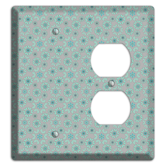 Grey with Tiny Aqua Retro Suzani 2 Blank / Duplex Wallplate