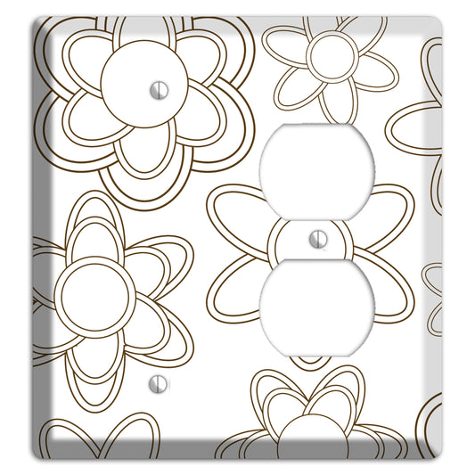 White with Retro Floral Contour Blank / Duplex Wallplate