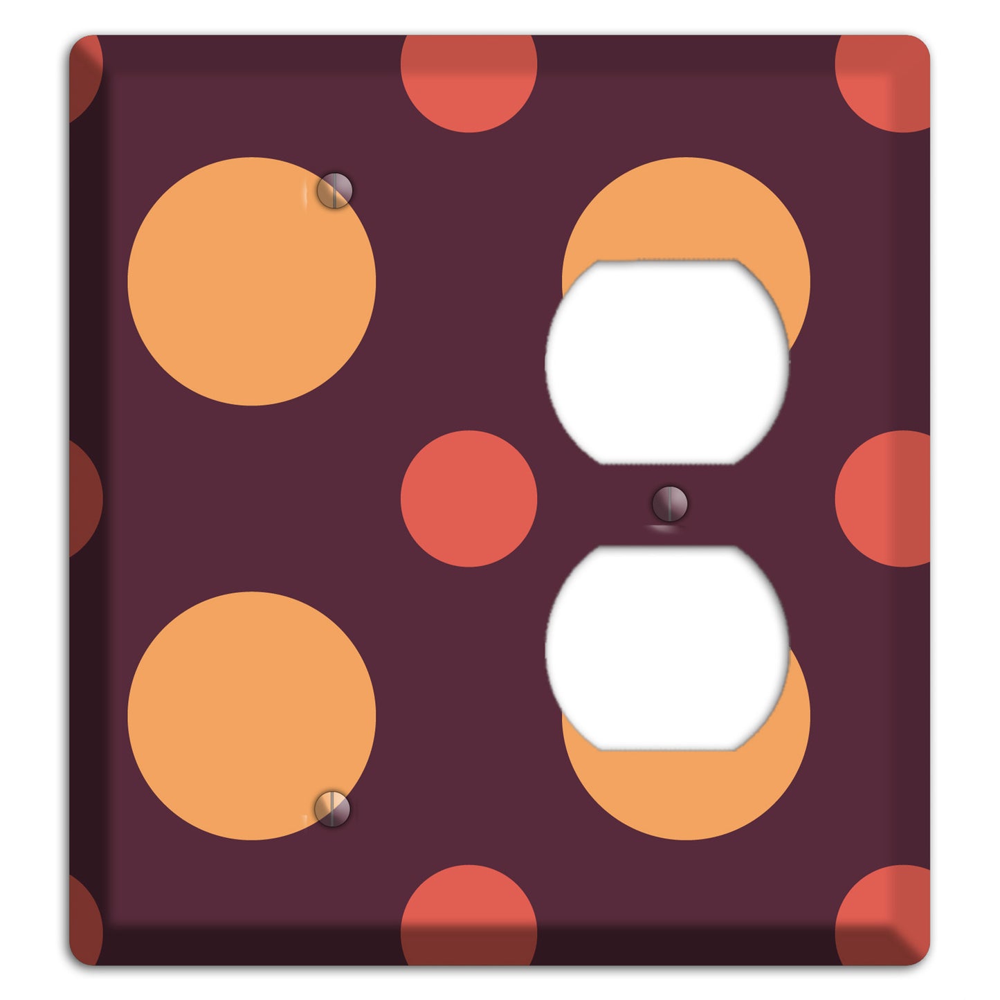 Eggplant with Multi Coral Multi Medium Polka Dots Blank / Duplex Wallplate