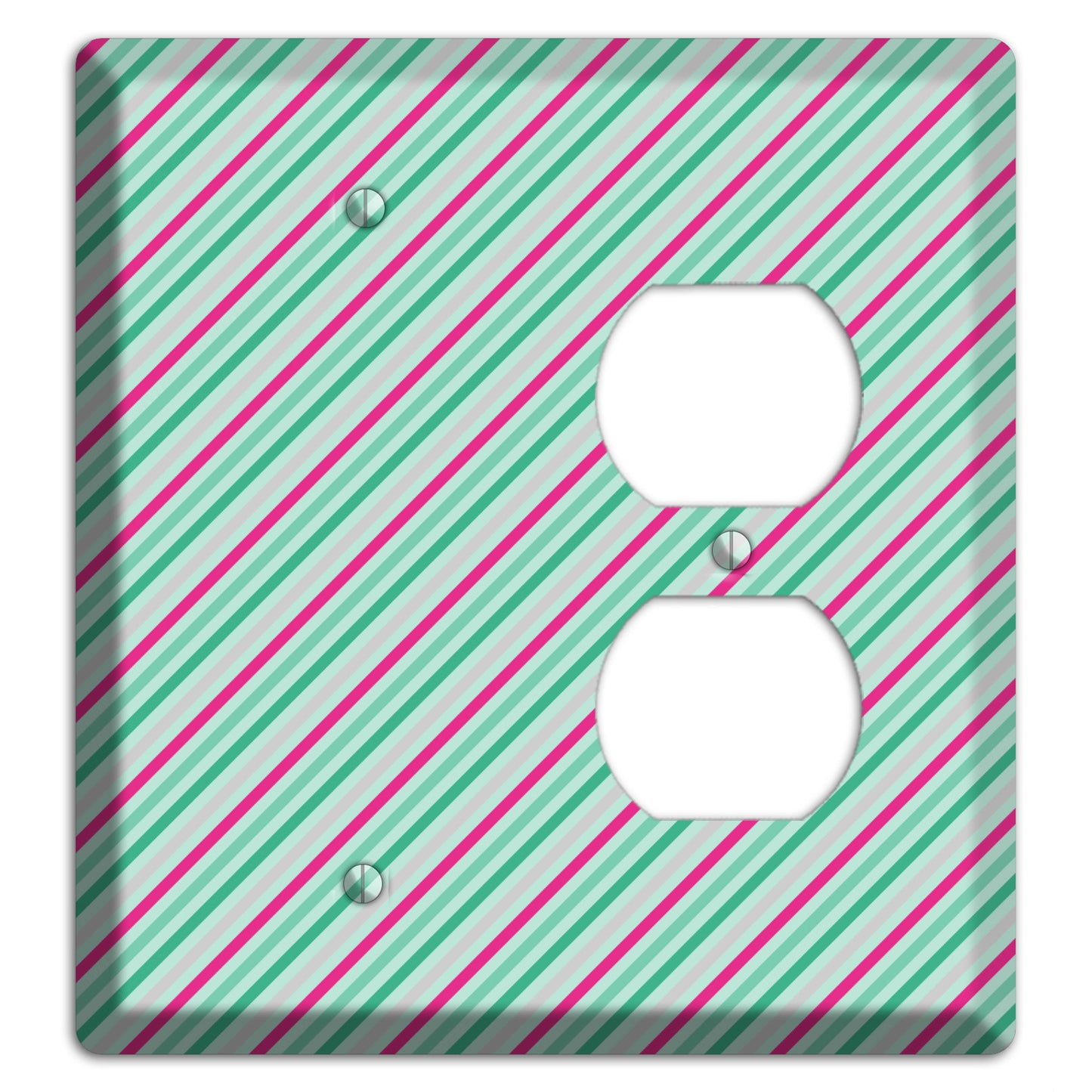 Grey Fuschia and Multi Aqua Angled Stripes Blank / Duplex Wallplate