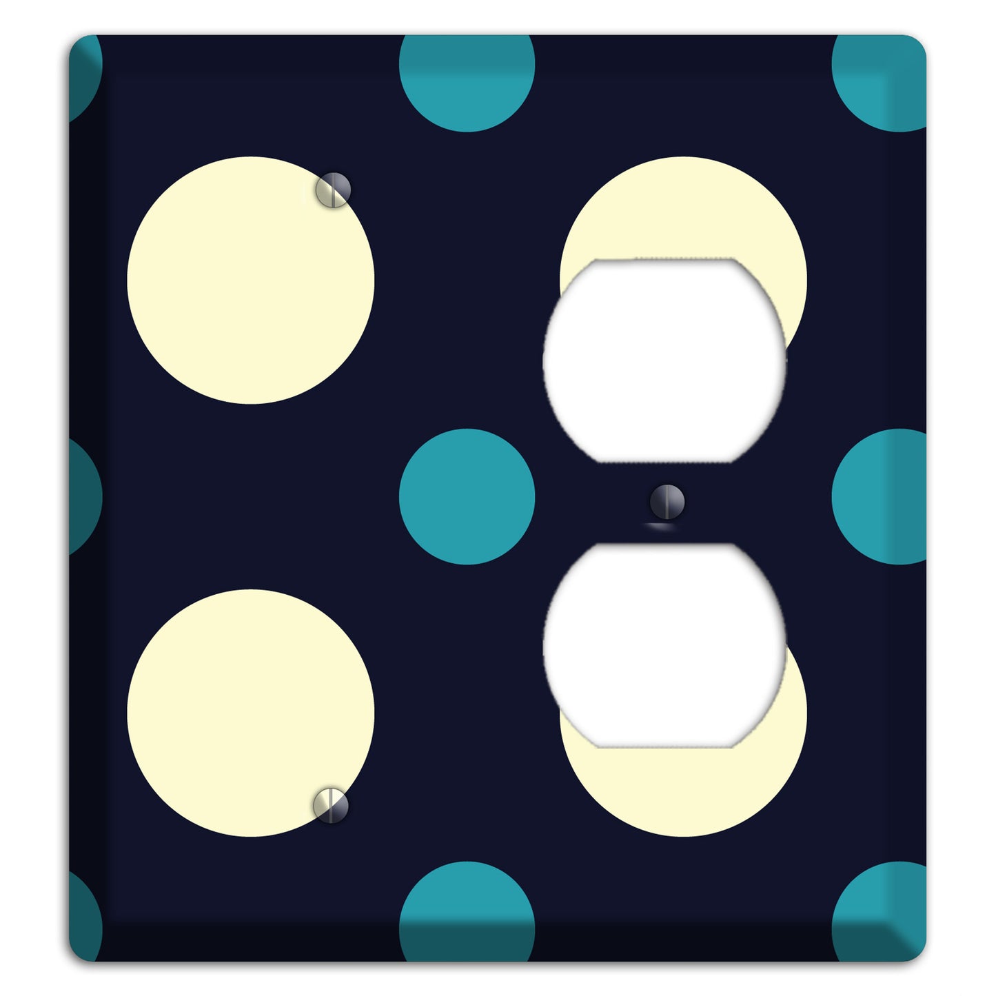 Black with Yellow and Teal Multi Medium Polka Dots Blank / Duplex Wallplate