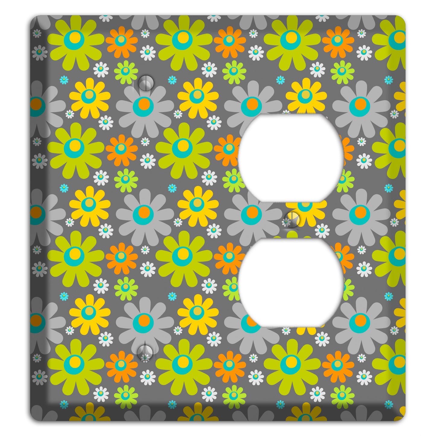 Grey and Yellow Flower Power Blank / Duplex Wallplate