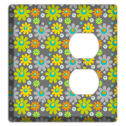 Grey and Yellow Flower Power Blank / Duplex Wallplate