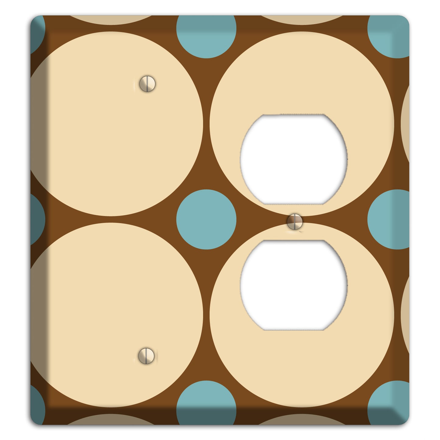 Brown with Beige and Dusty Blue Multi Tiled Large Dots Blank / Duplex Wallplate