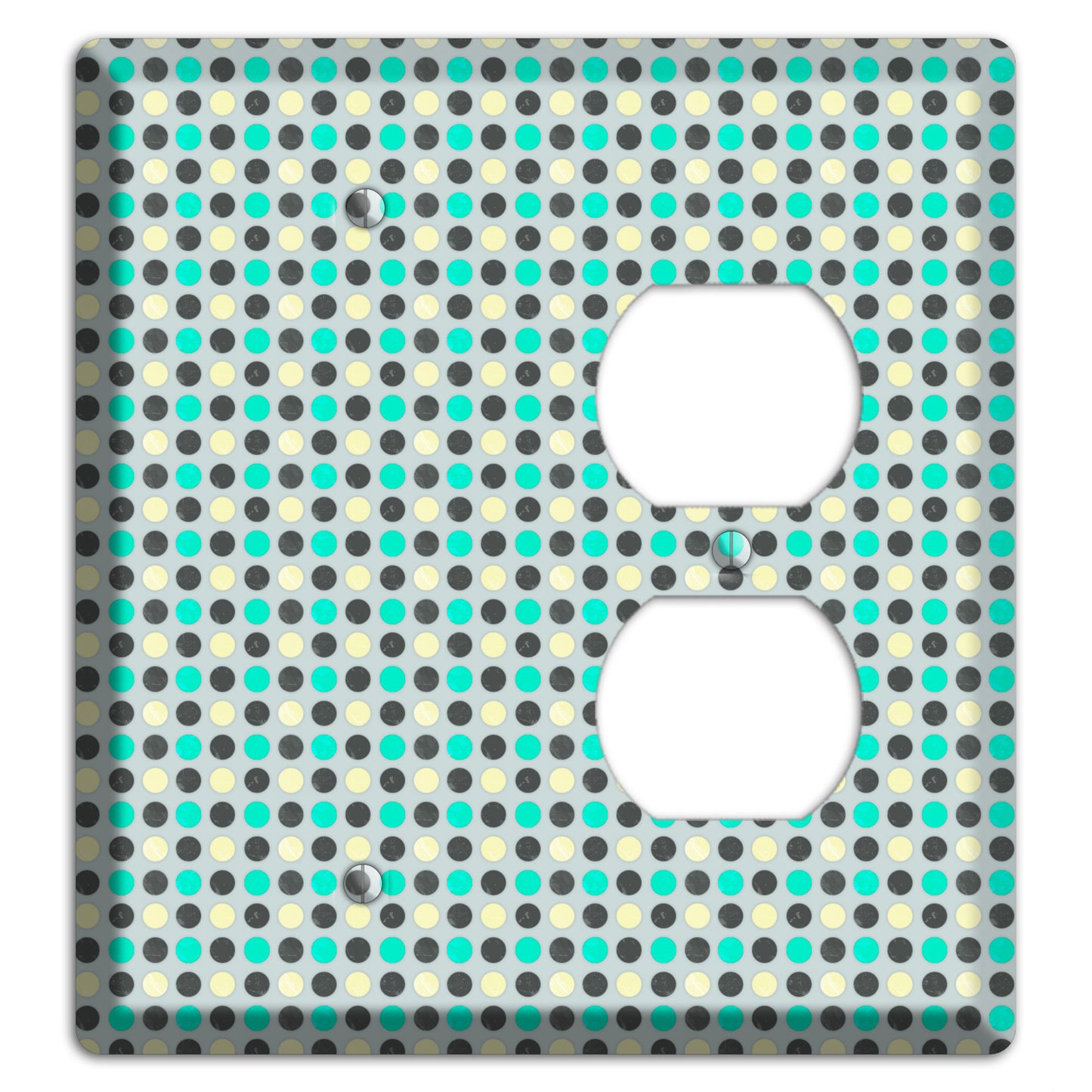 Grey with Black Off White and Turquoise Dots Blank / Duplex Wallplate