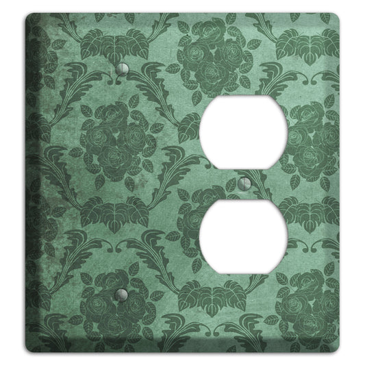 Viridian Green Vintage Rose Damask Blank / Duplex Wallplate