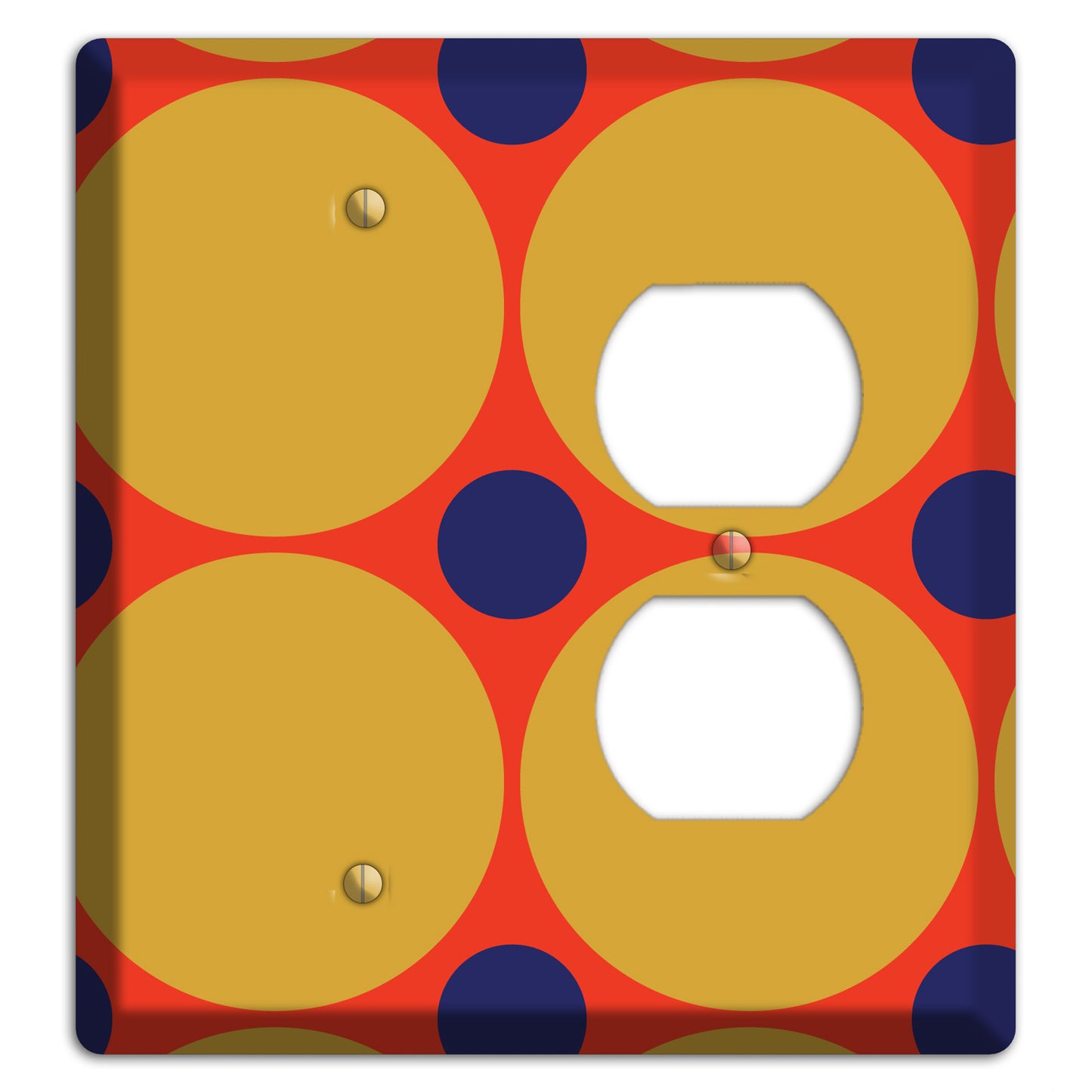 Red with Mustard and Blue Multi Tiled Large Dots Blank / Duplex Wallplate