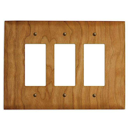 Cherry Wood Triple Rocker Cover Plate:Wallplates.com