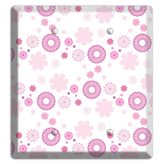 White with Pink and Purple Floral Contour Retro Burst 2 Blank Wallplate