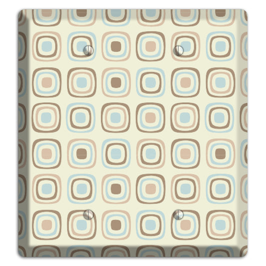 Multi Beige Brown Dusty Blue Retro Squares 2 Blank Wallplate