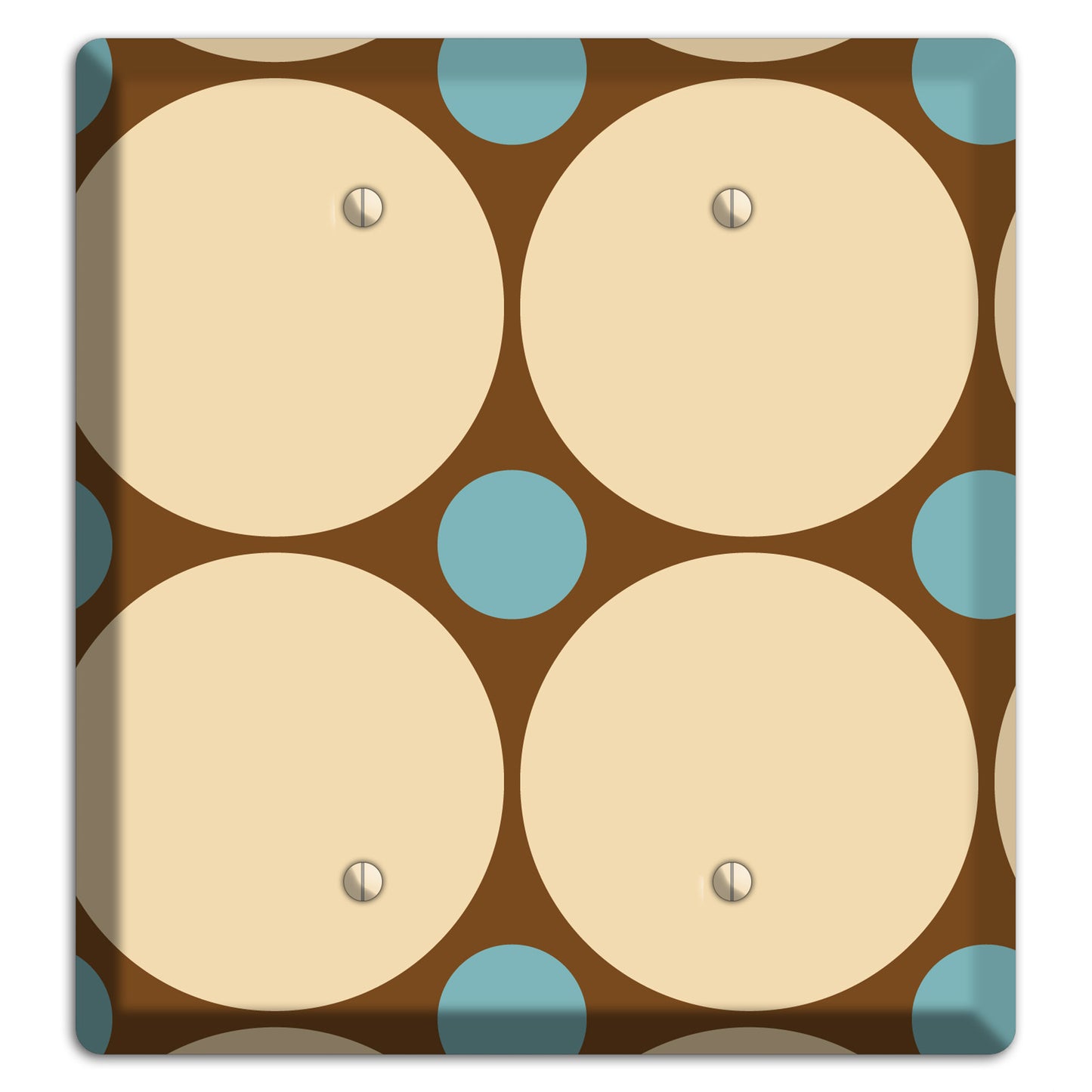 Brown with Beige and Dusty Blue Multi Tiled Large Dots 2 Blank Wallplate