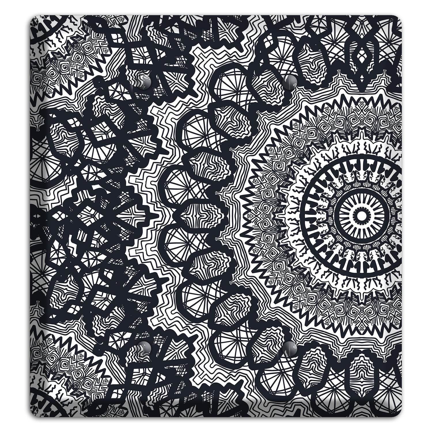 Mandala Black and White Style T Cover Plates 2 Blank Wallplate