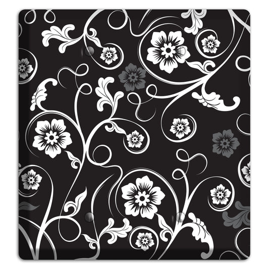 Black with White Flower Sprig 2 Blank Wallplate