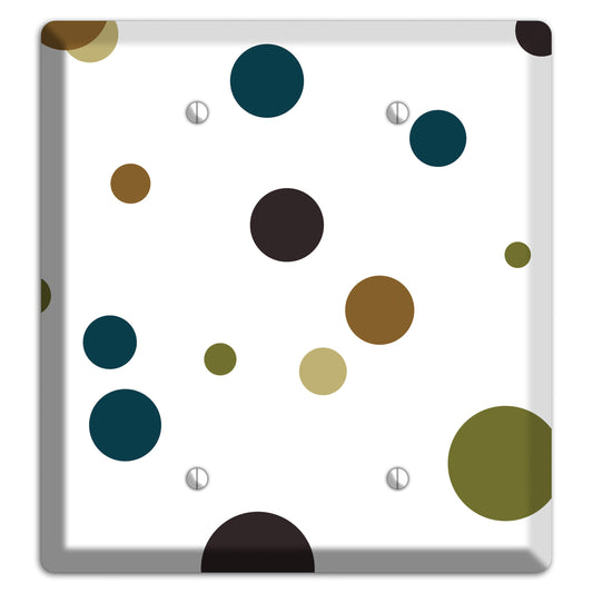 White With Multi Blue and Brown Medium Dots 2 Blank Wallplate