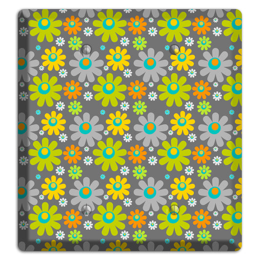 Grey and Yellow Flower Power 2 Blank Wallplate