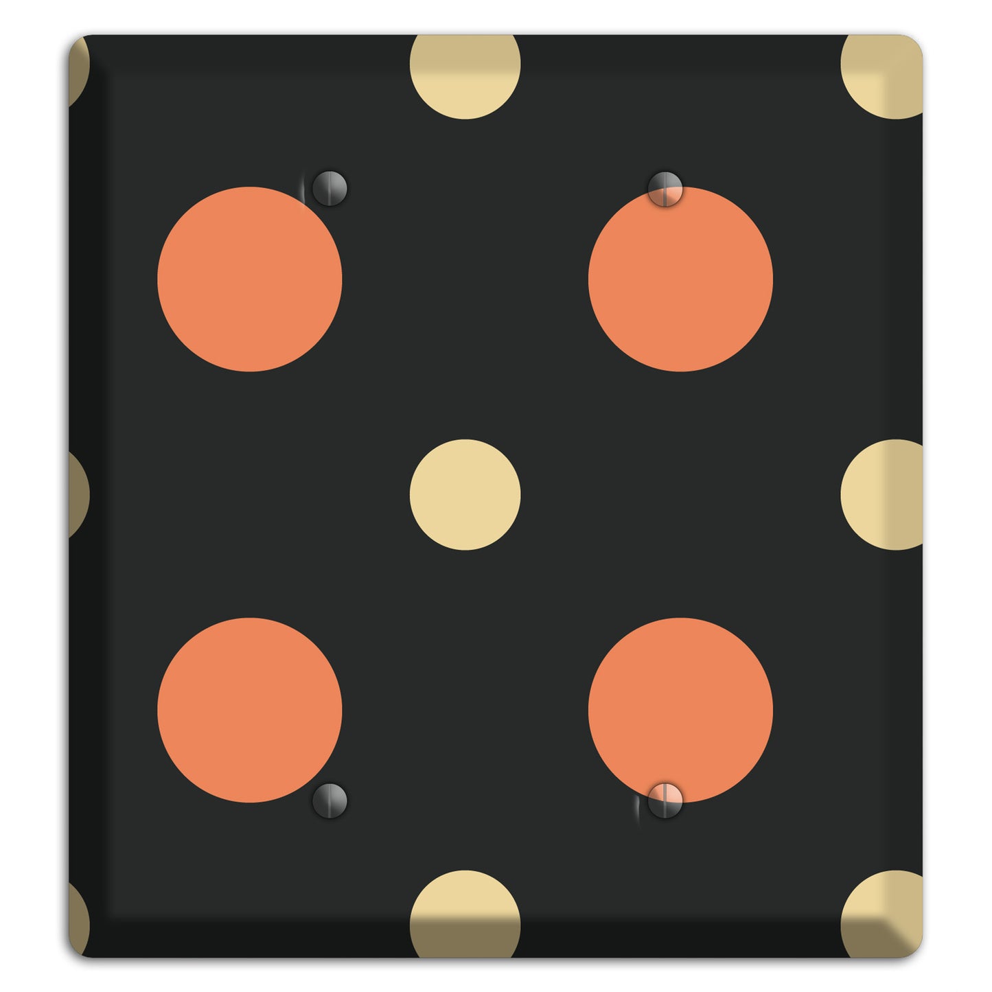 Black with Coral and Beige Multi Medium Polka Dots 2 Blank Wallplate