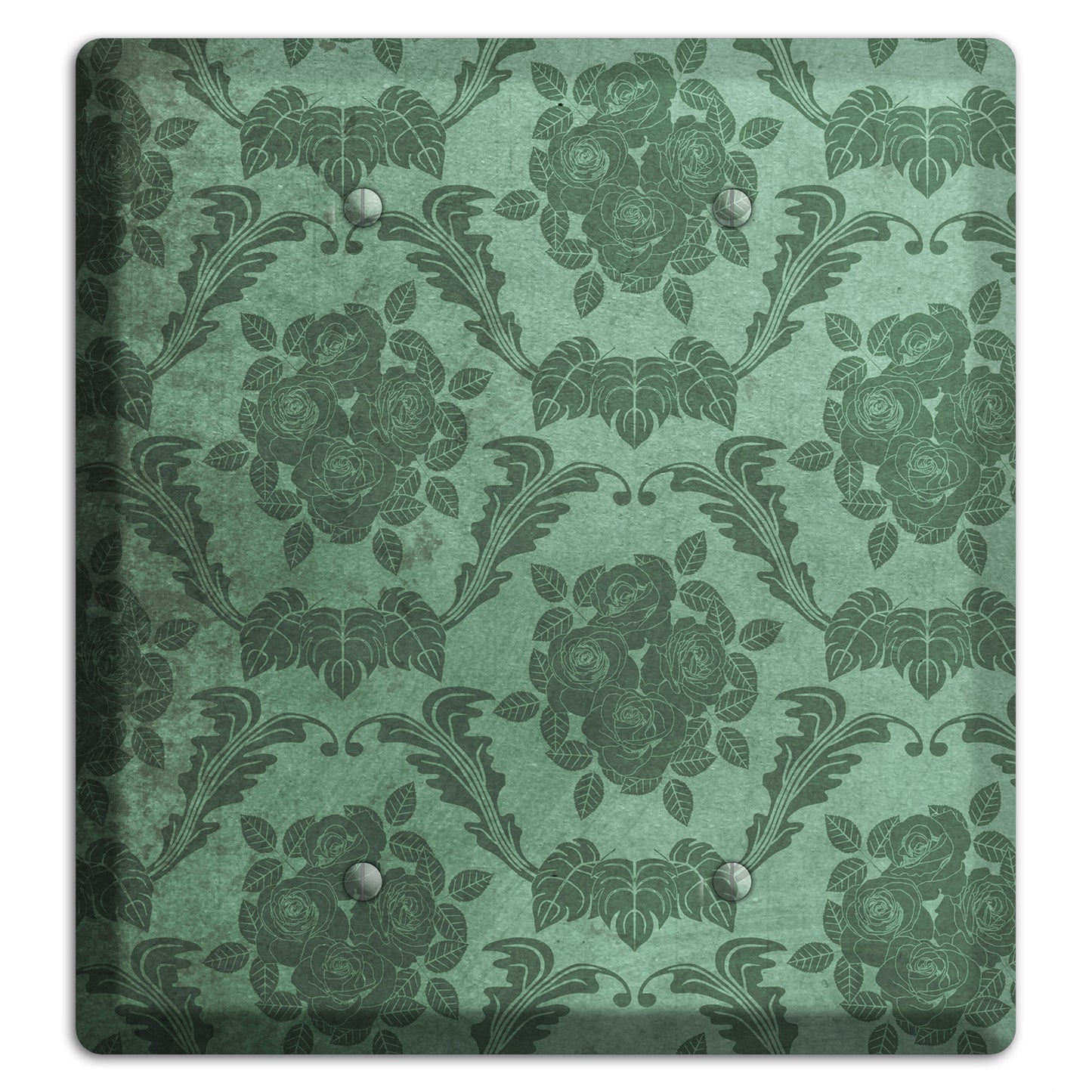 Viridian Green Vintage Rose Damask 2 Blank Wallplate