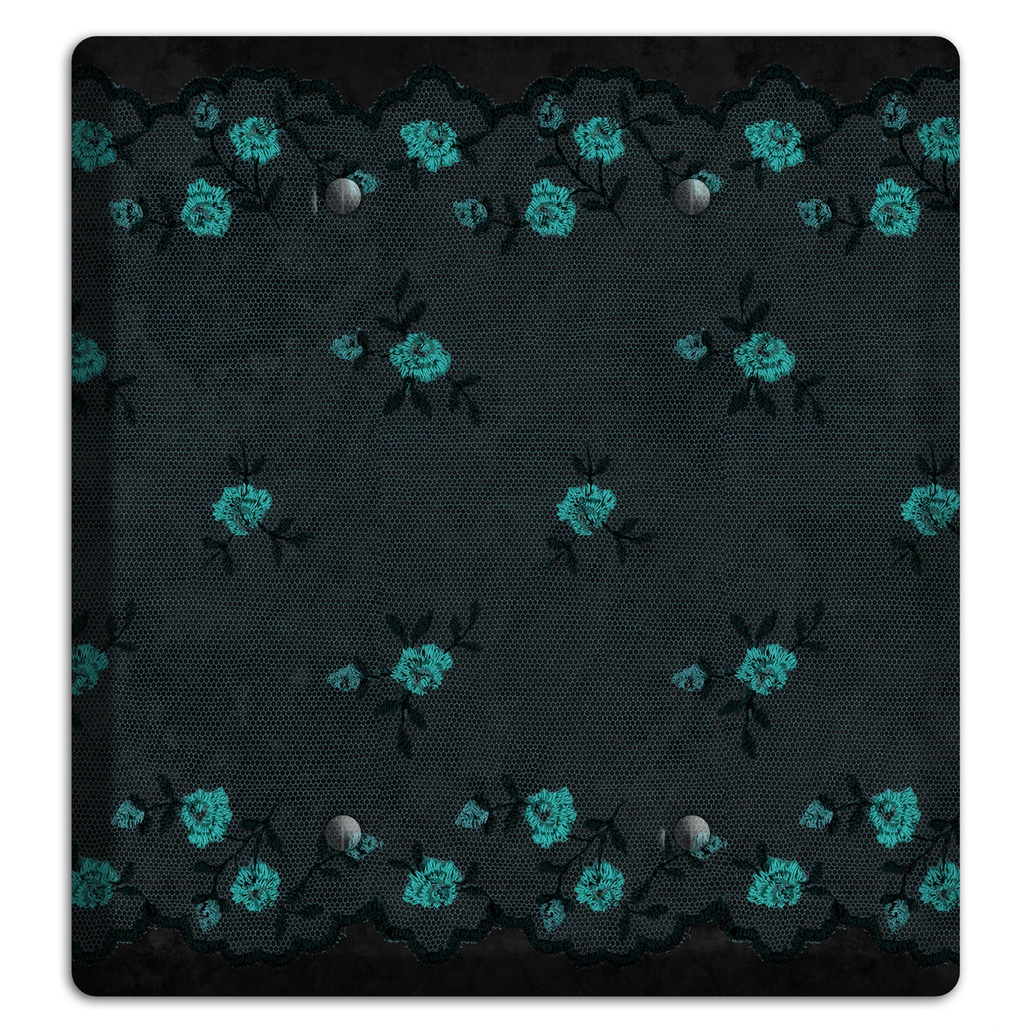 Embroidered Floral Black 2 Blank Wallplate