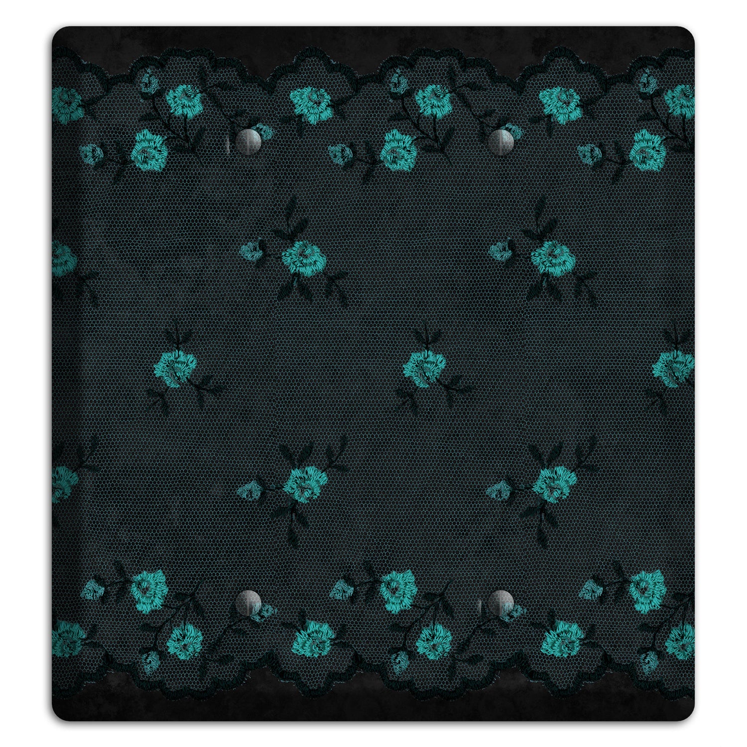 Embroidered Floral Black 2 Blank Wallplate