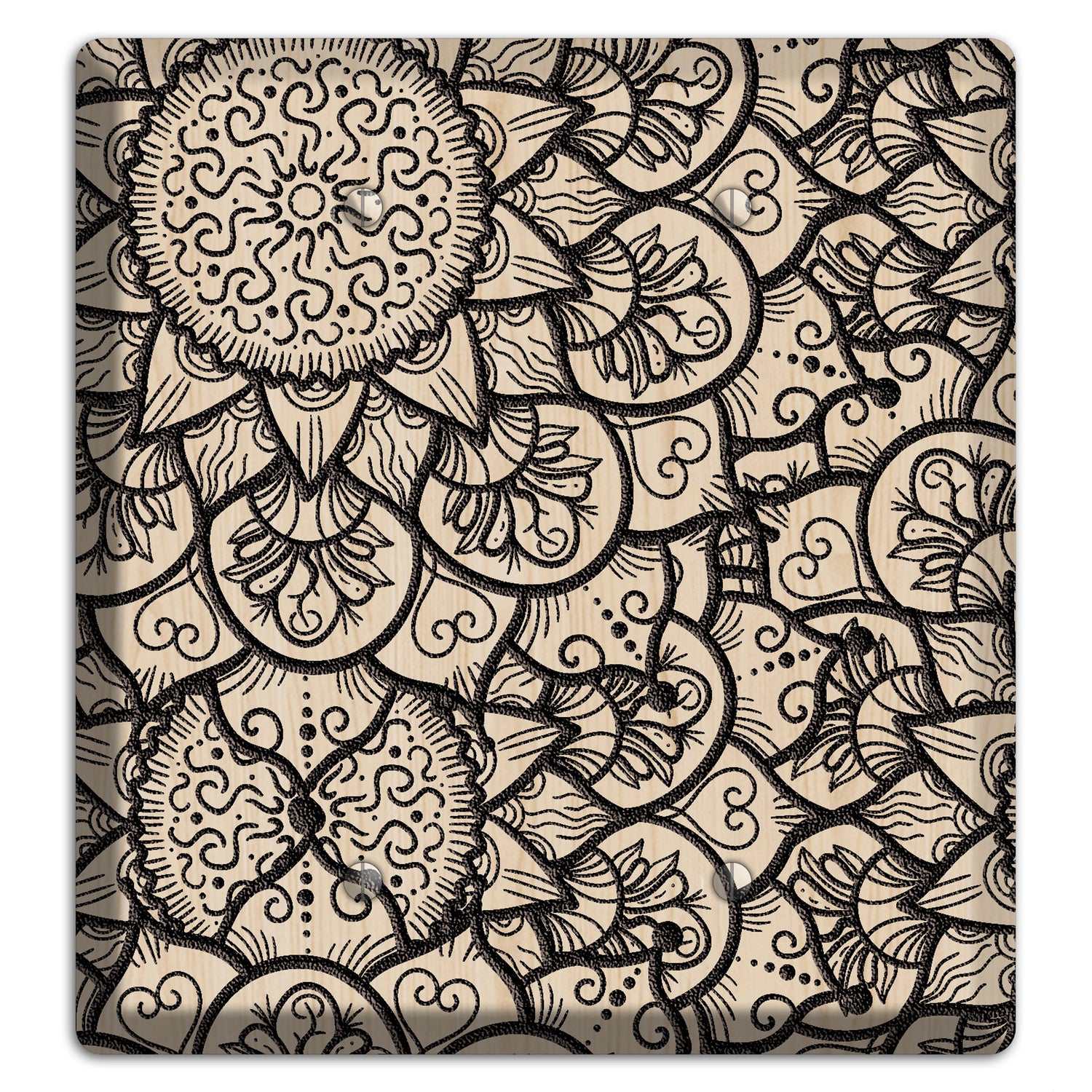 Mandala Black and White Style W Wood Lasered 2 Blank Wallplate