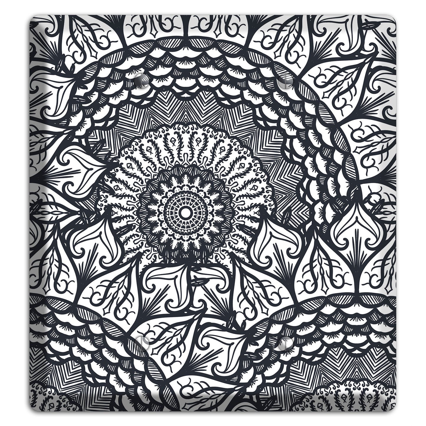 Mandala Black and White Style L Cover Plates 2 Blank Wallplate