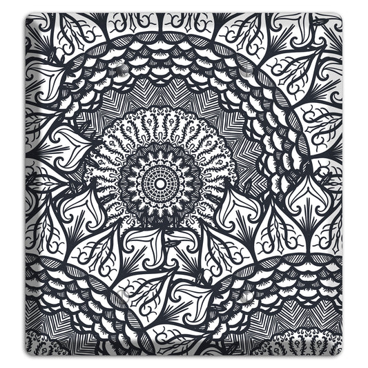 Mandala Black and White Style L Cover Plates 2 Blank Wallplate