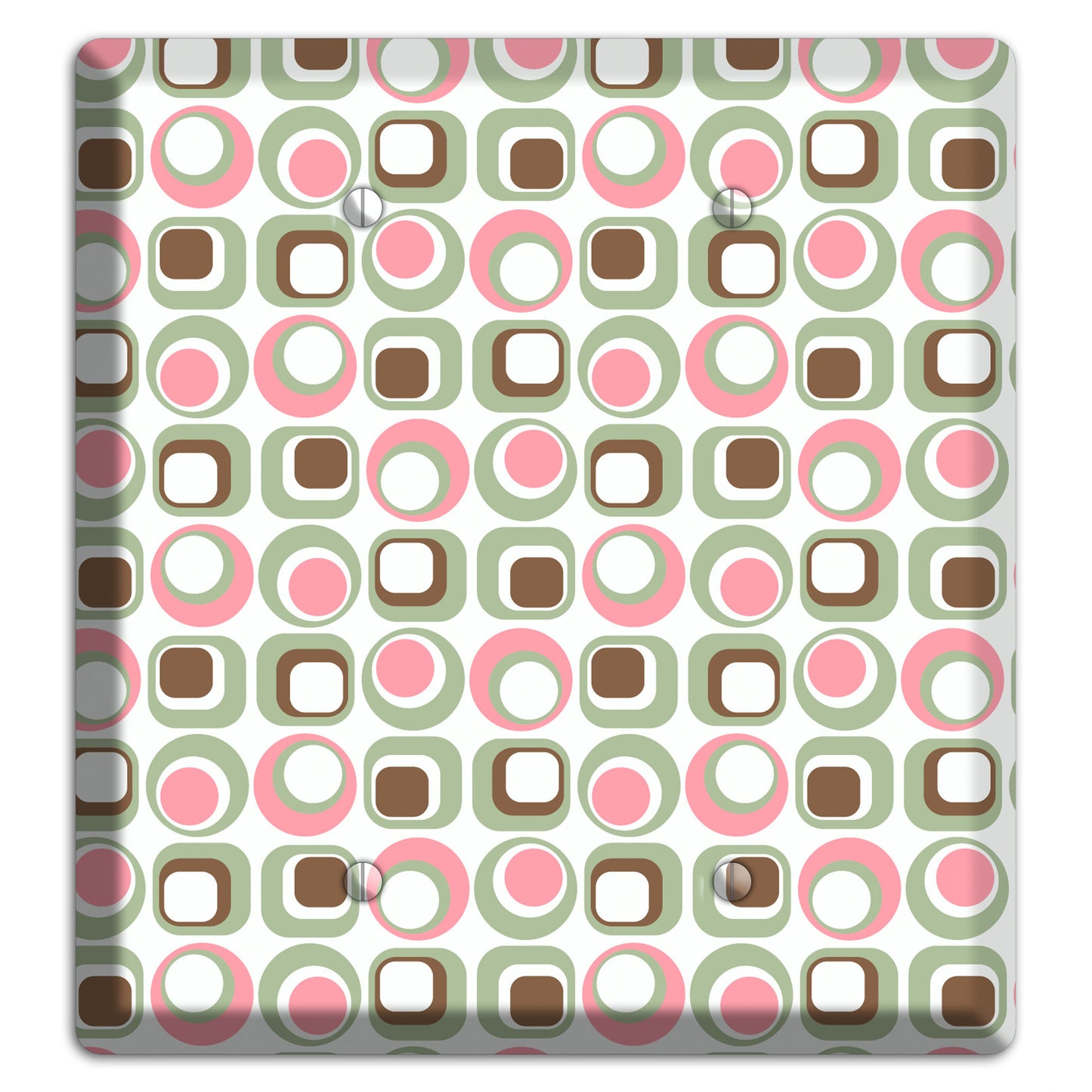 White with Pink Sage Brown Retro Squares and Circles 2 Blank Wallplate