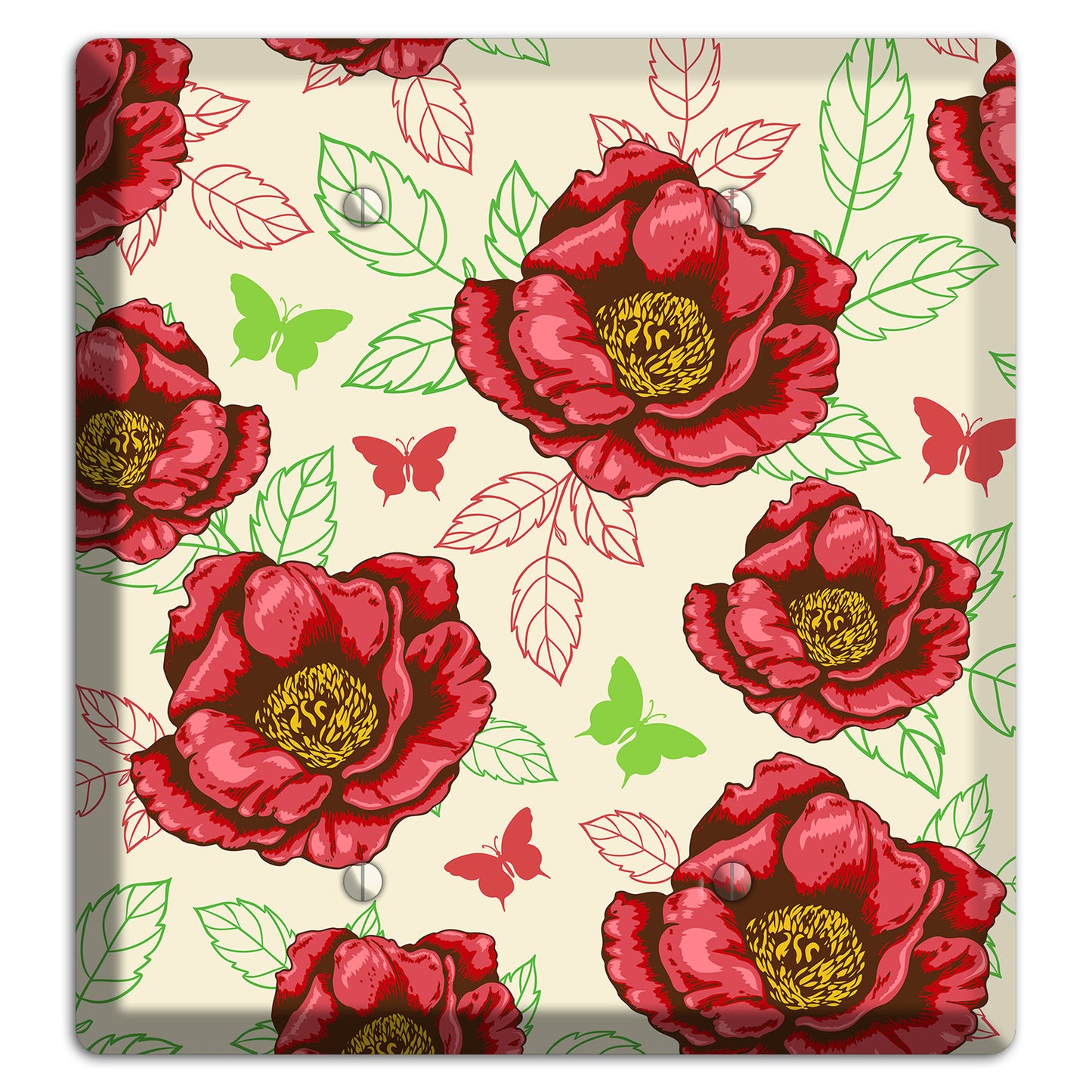 Red Peony Style B 2 Blank Wallplate