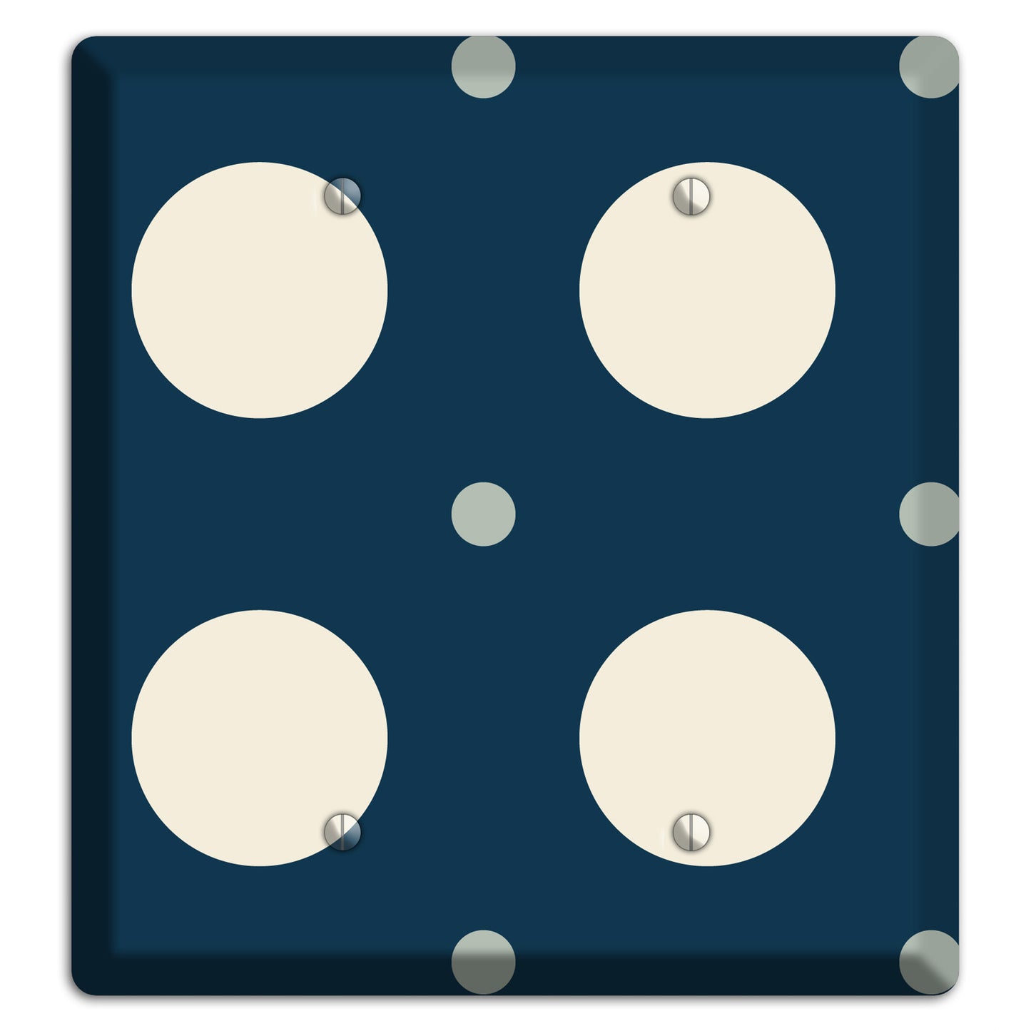 Navy with Off White and Blue Multi Medium Polka Dots 2 Blank Wallplate