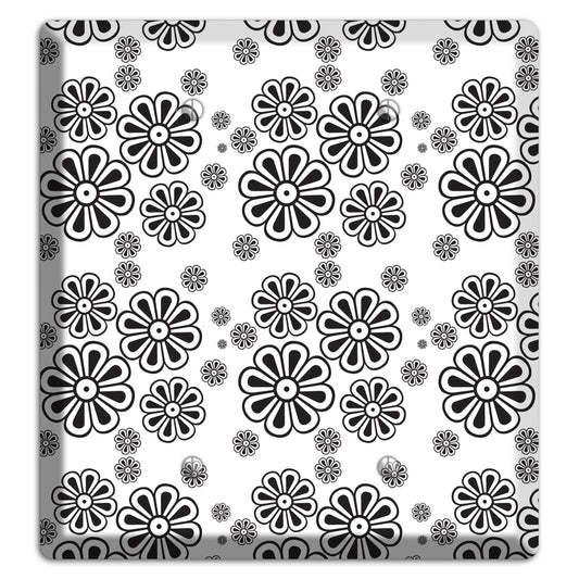 White With Black Small Retro Floral Contour 2 Blank Wallplate