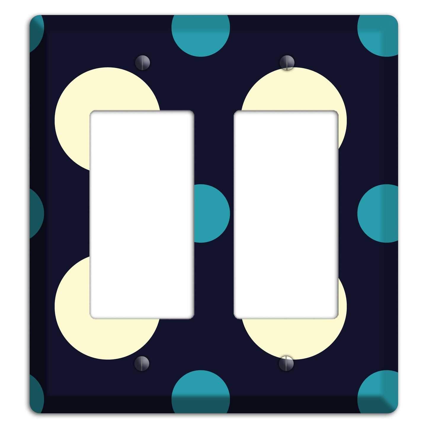 Black with Yellow and Teal Multi Medium Polka Dots 2 Rocker Wallplate