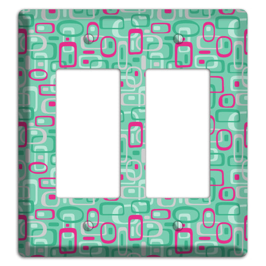 Aqua with Fuschia and Multi Green Retro Squares 2 Rocker Wallplate