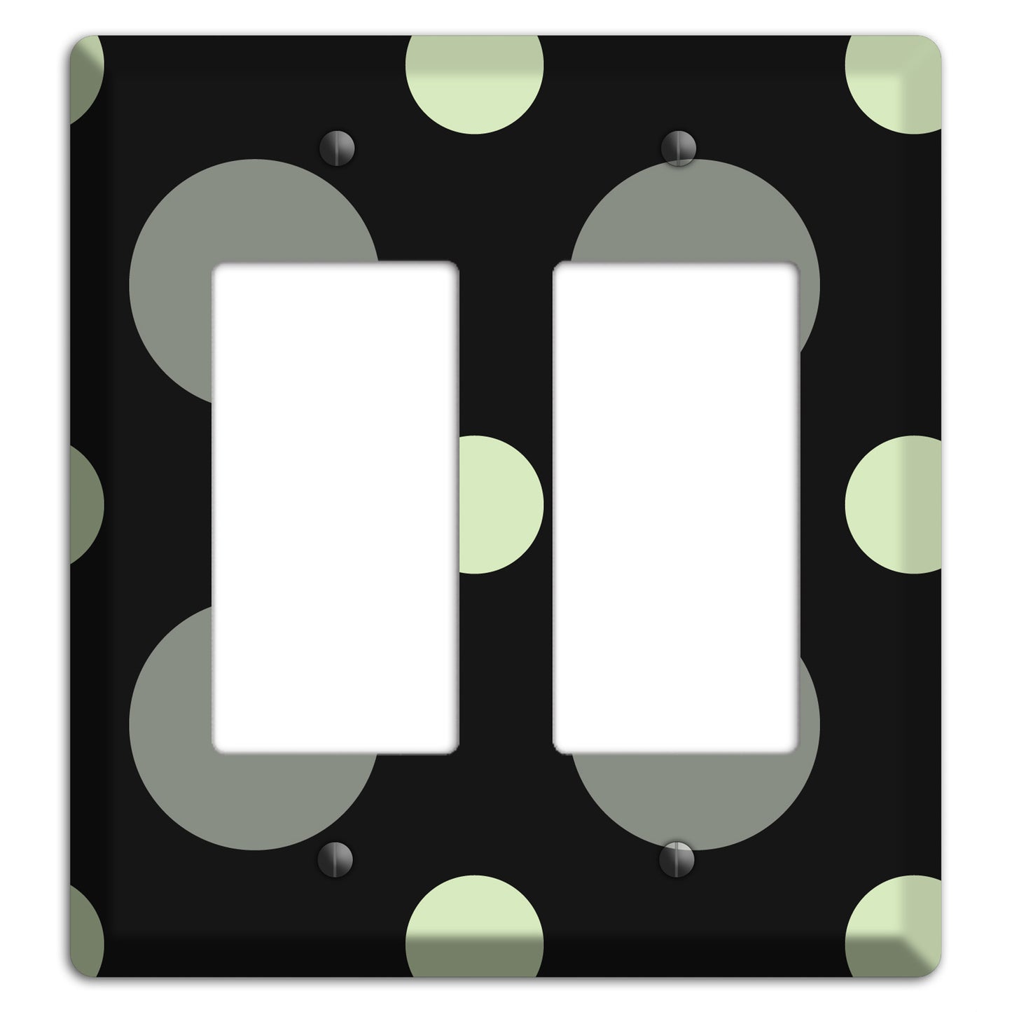 Black with Grey and Sage Multi Medium Polka Dots 2 Rocker Wallplate